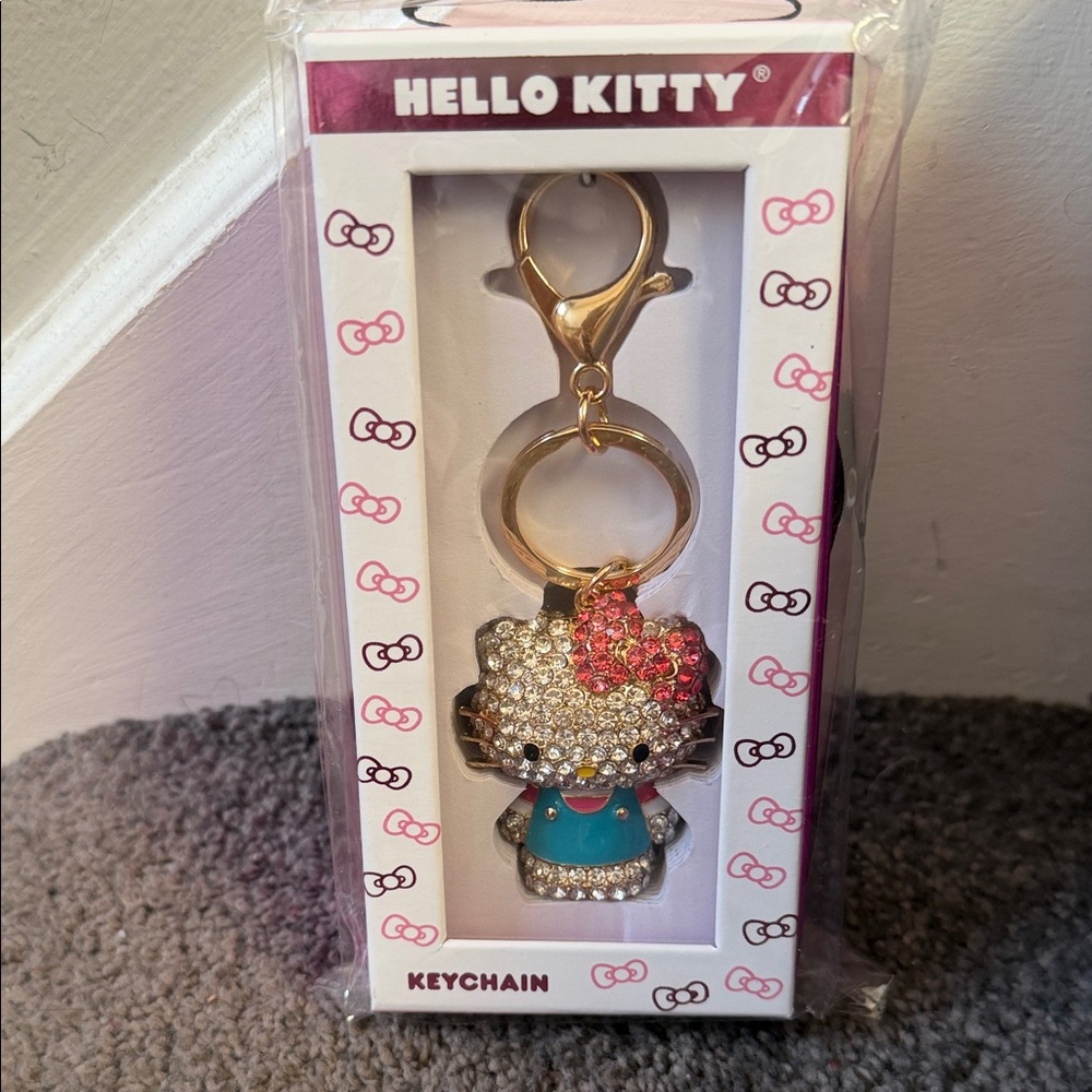 Hello Kitty Pink Bow & Turquoise Outfit Crystal Keychain by Hello Kitty